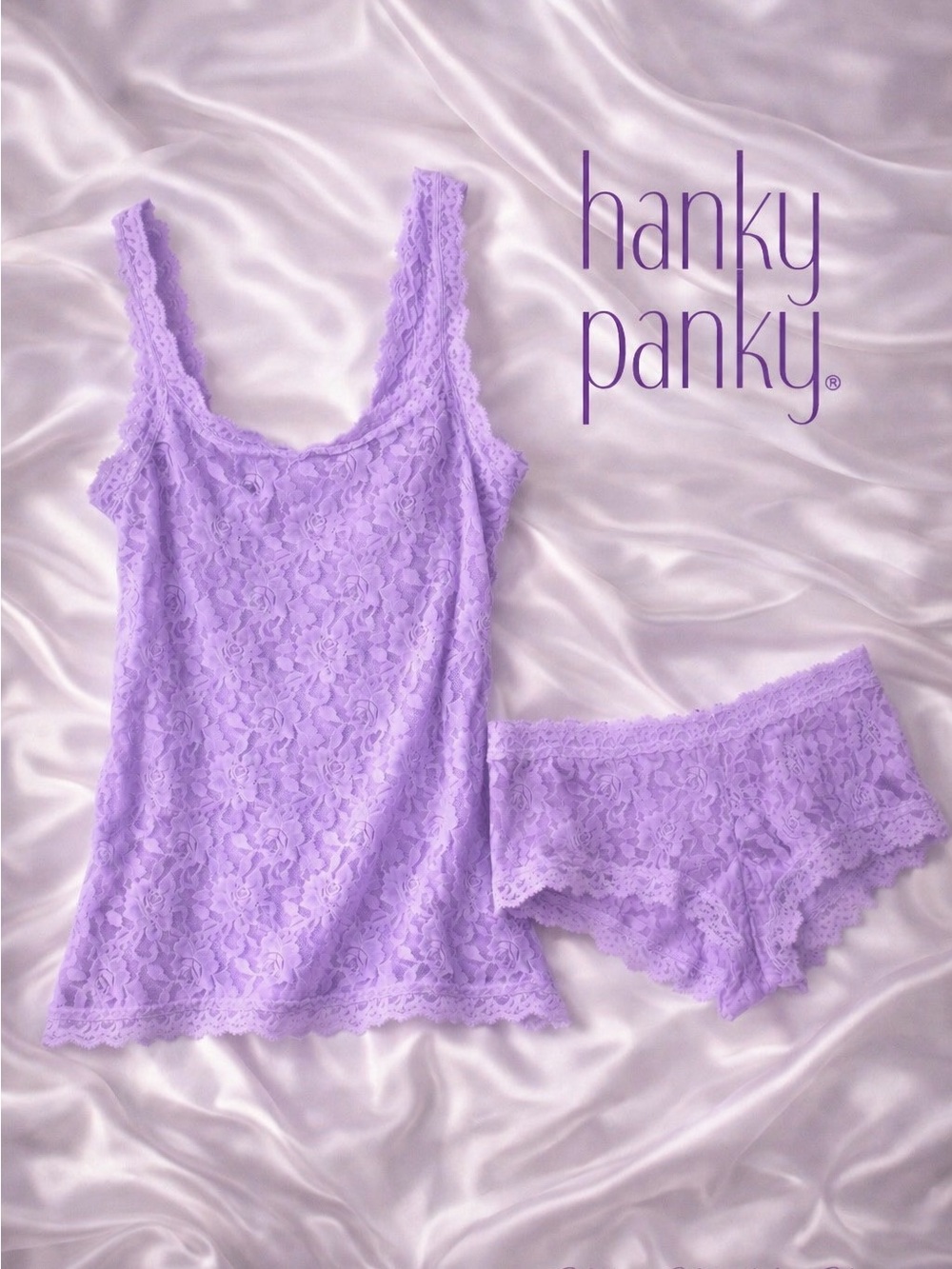 Hanky Panky Signature Lace Camisole & Boyshort Set Lavender M USA Made Y2K